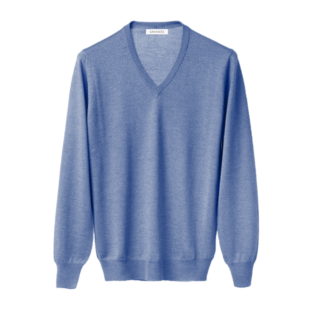 Maglia Uomo in misto Cashmere, Seta e Lana Merino Extrafine Scollo a V-8