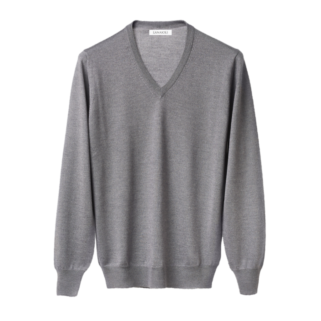 Maglia Uomo in misto Cashmere, Seta e Lana Merino Extrafine Scollo a V-6