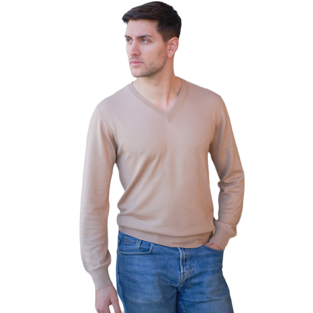 Maglia Uomo in misto Cashmere, Seta e Lana Merino Extrafine Scollo a V-0