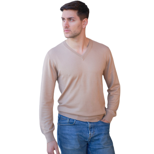 Maglia Uomo in misto Cashmere, Seta e Lana Merino Extrafine Scollo a V-0