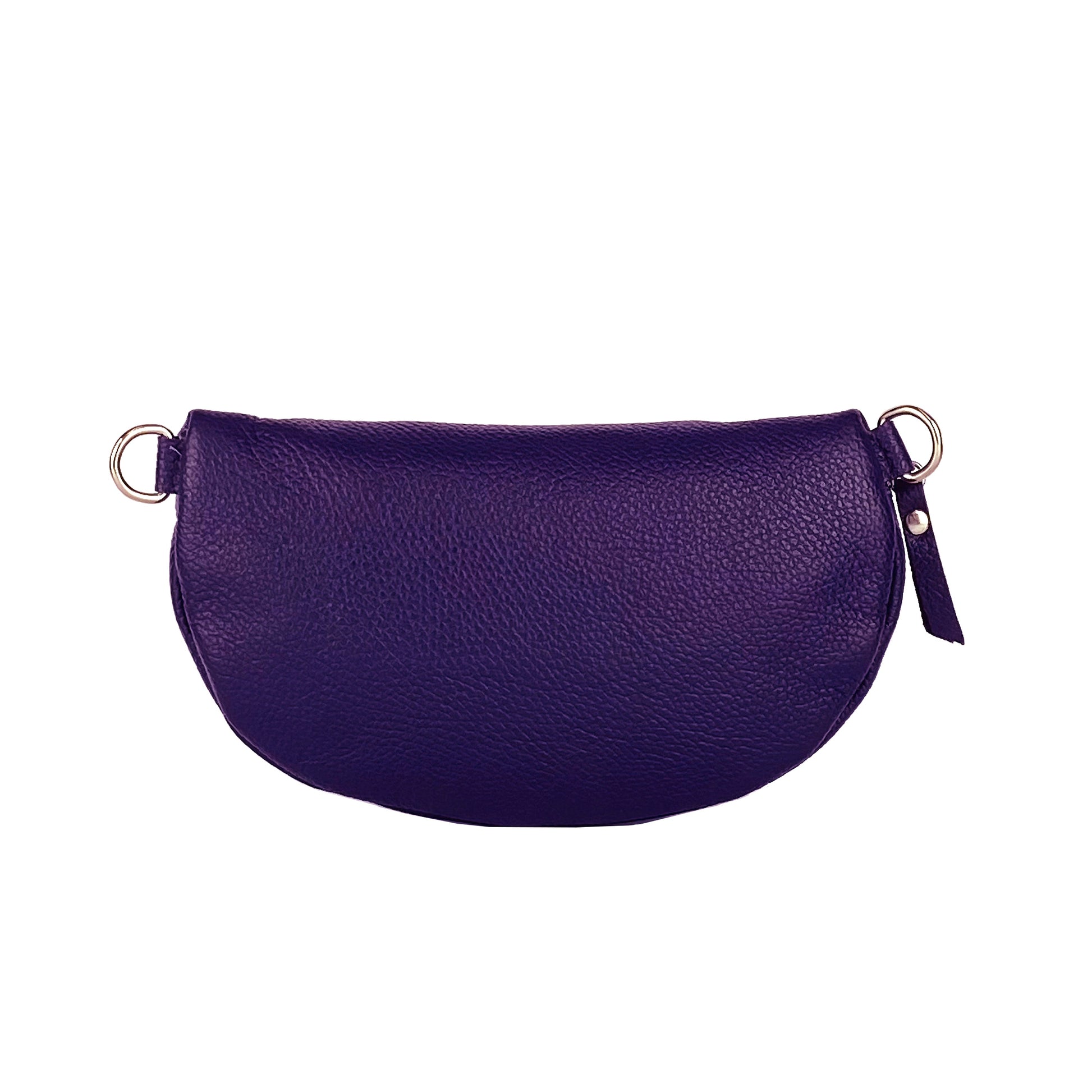 RB1015Y | Genuine Leather Bum Bag with Removable Shoulder Strap Made in Italy. Polished Nickel Metal Snap Hook Attachments. Purple Color. Dimensions: 24 x 14 x 7 cm.-2