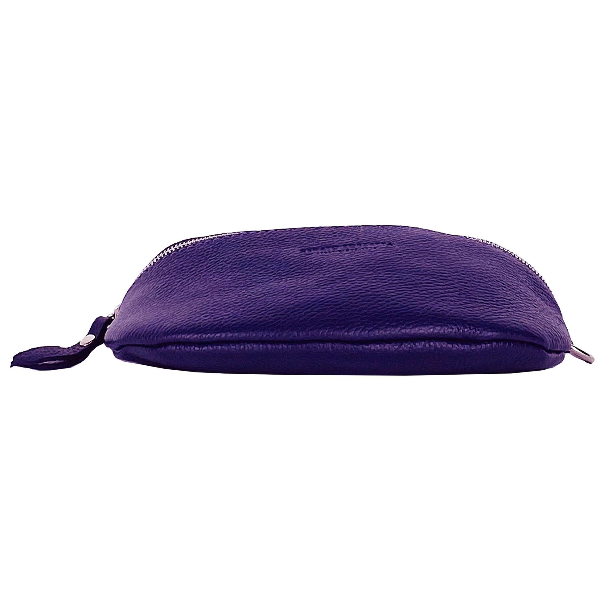 RB1015Y | Genuine Leather Bum Bag with Removable Shoulder Strap Made in Italy. Polished Nickel Metal Snap Hook Attachments. Purple Color. Dimensions: 24 x 14 x 7 cm.-4