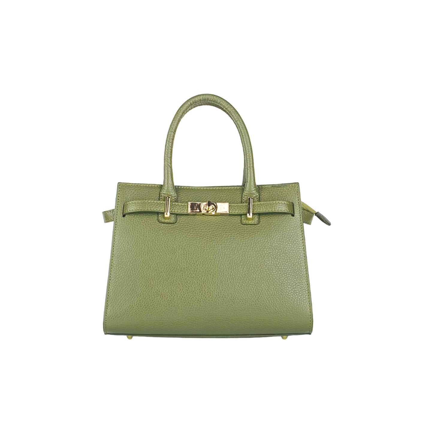 RB1016AG | Women's Genuine Leather Handbag Made in Italy with Removable Shoulder Strap. Polished Gold Metal Snap Hooks - Olive Green Color - Dimensions: 28 x 20 x 14 + 12.5 cm-2