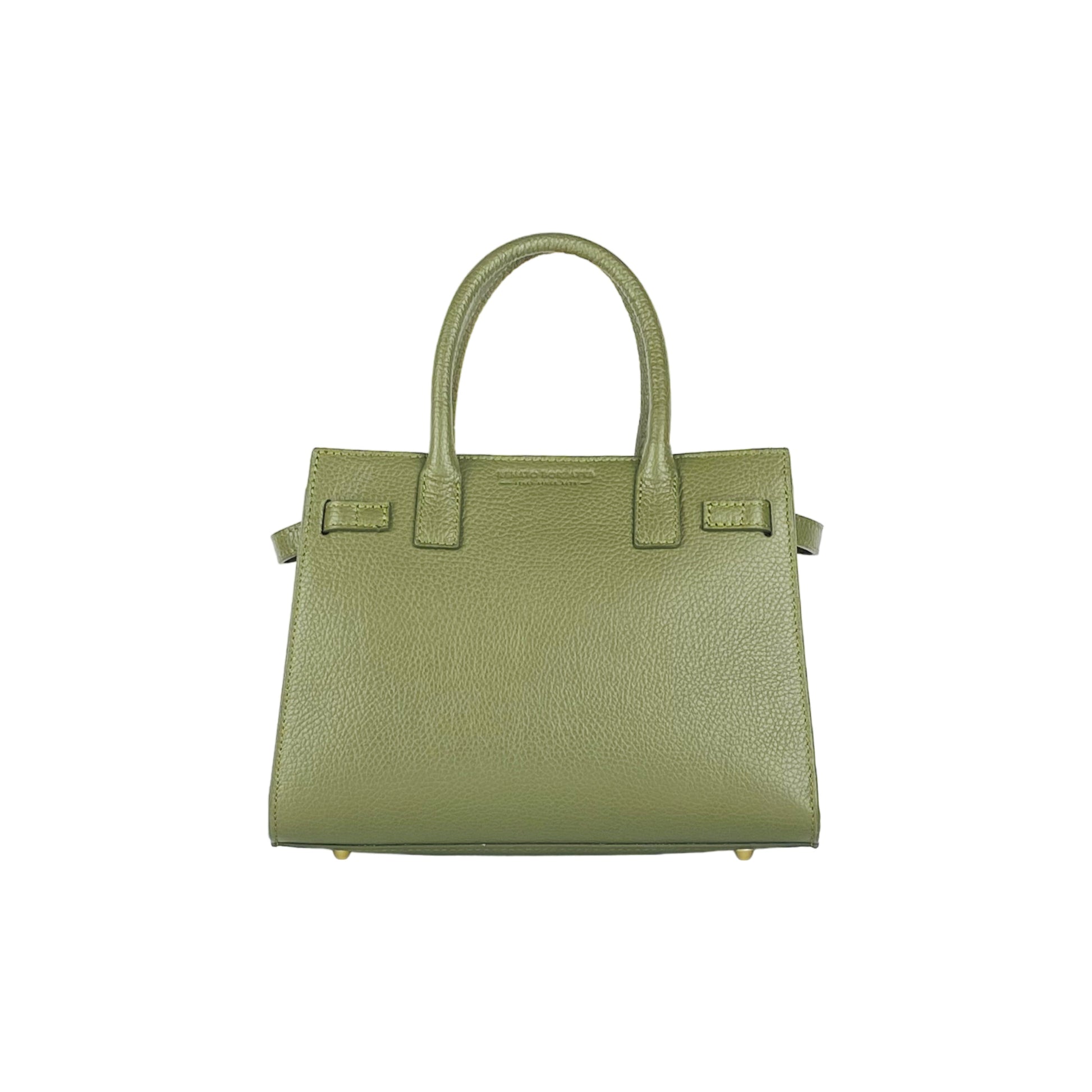 RB1016AG | Women's Genuine Leather Handbag Made in Italy with Removable Shoulder Strap. Polished Gold Metal Snap Hooks - Olive Green Color - Dimensions: 28 x 20 x 14 + 12.5 cm-3