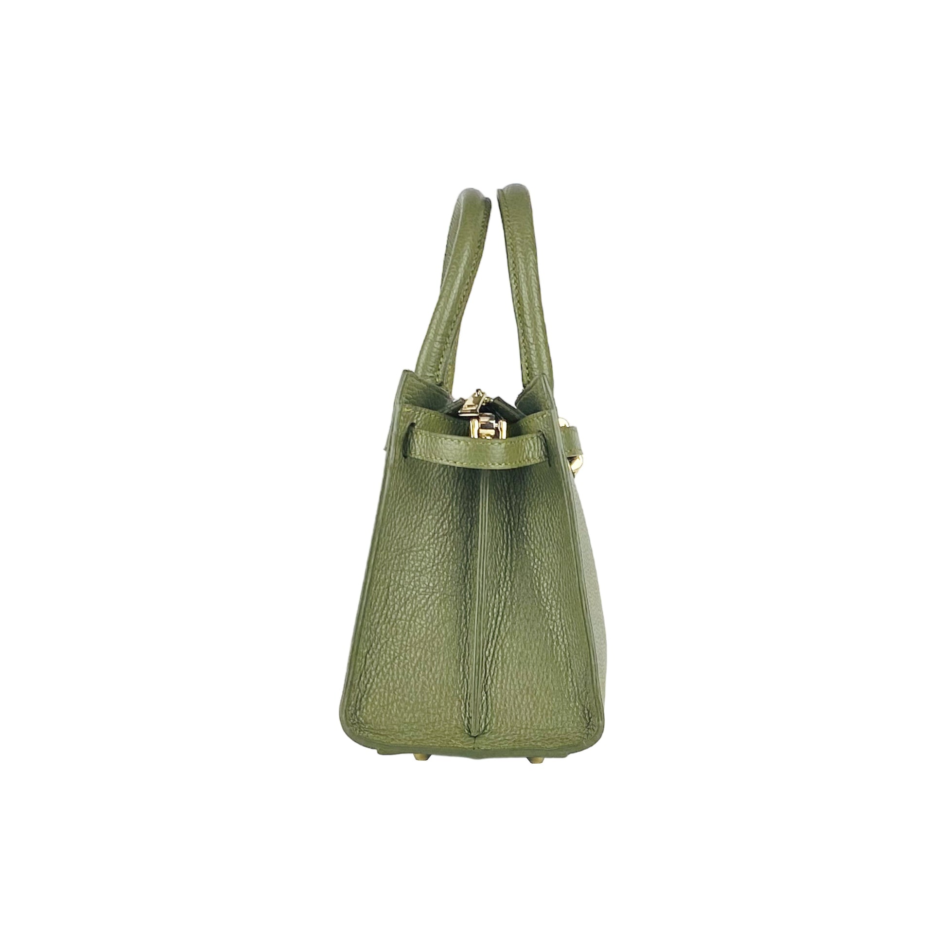 RB1016AG | Women's Genuine Leather Handbag Made in Italy with Removable Shoulder Strap. Polished Gold Metal Snap Hooks - Olive Green Color - Dimensions: 28 x 20 x 14 + 12.5 cm-4