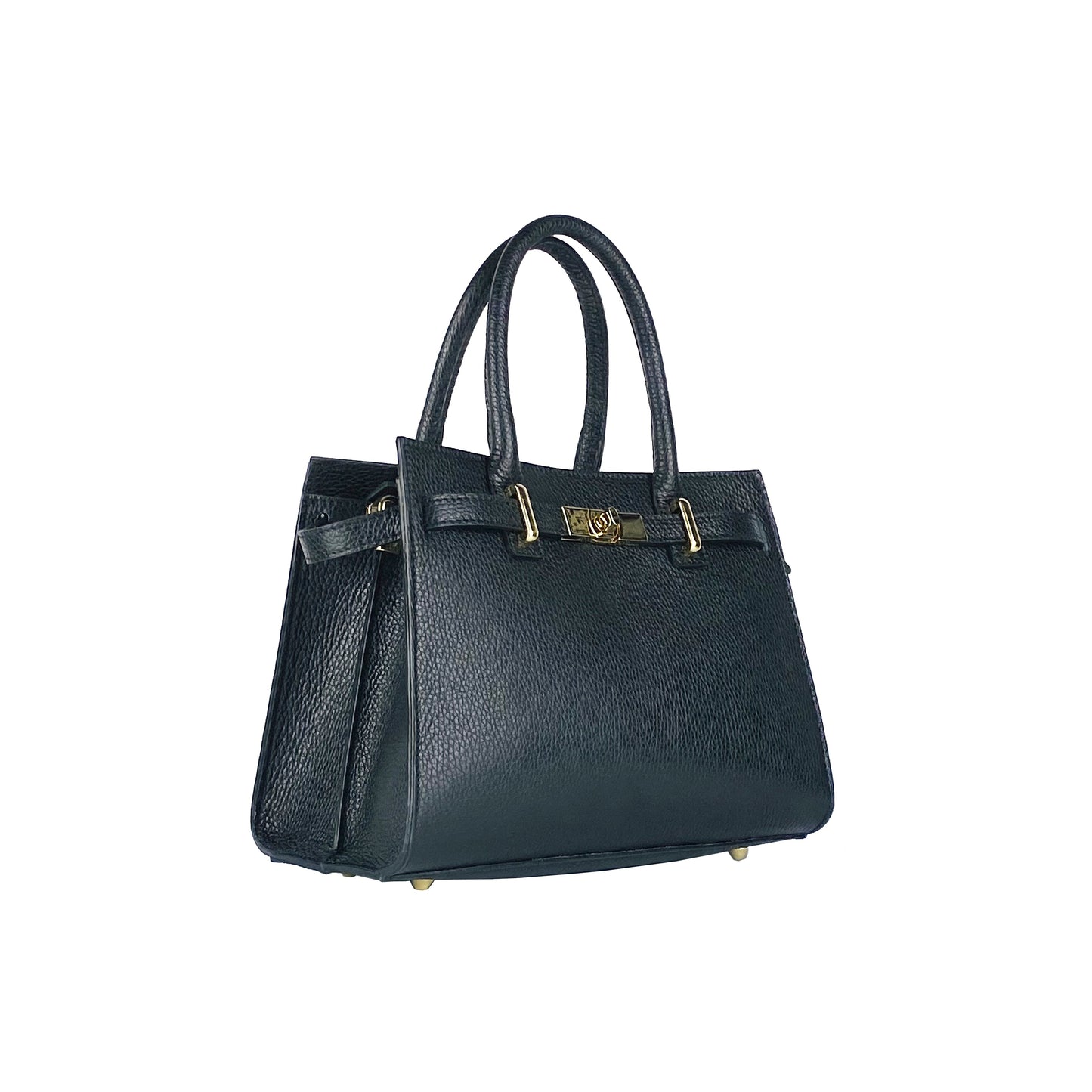 RB1016A | Women's Genuine Leather Handbag Made in Italy with Removable Shoulder Strap. Attachments with Shiny Gold Metal Snap Hooks - Color: Black - Dimensions: 28 x 20 x 14 + 12.5 cm-1