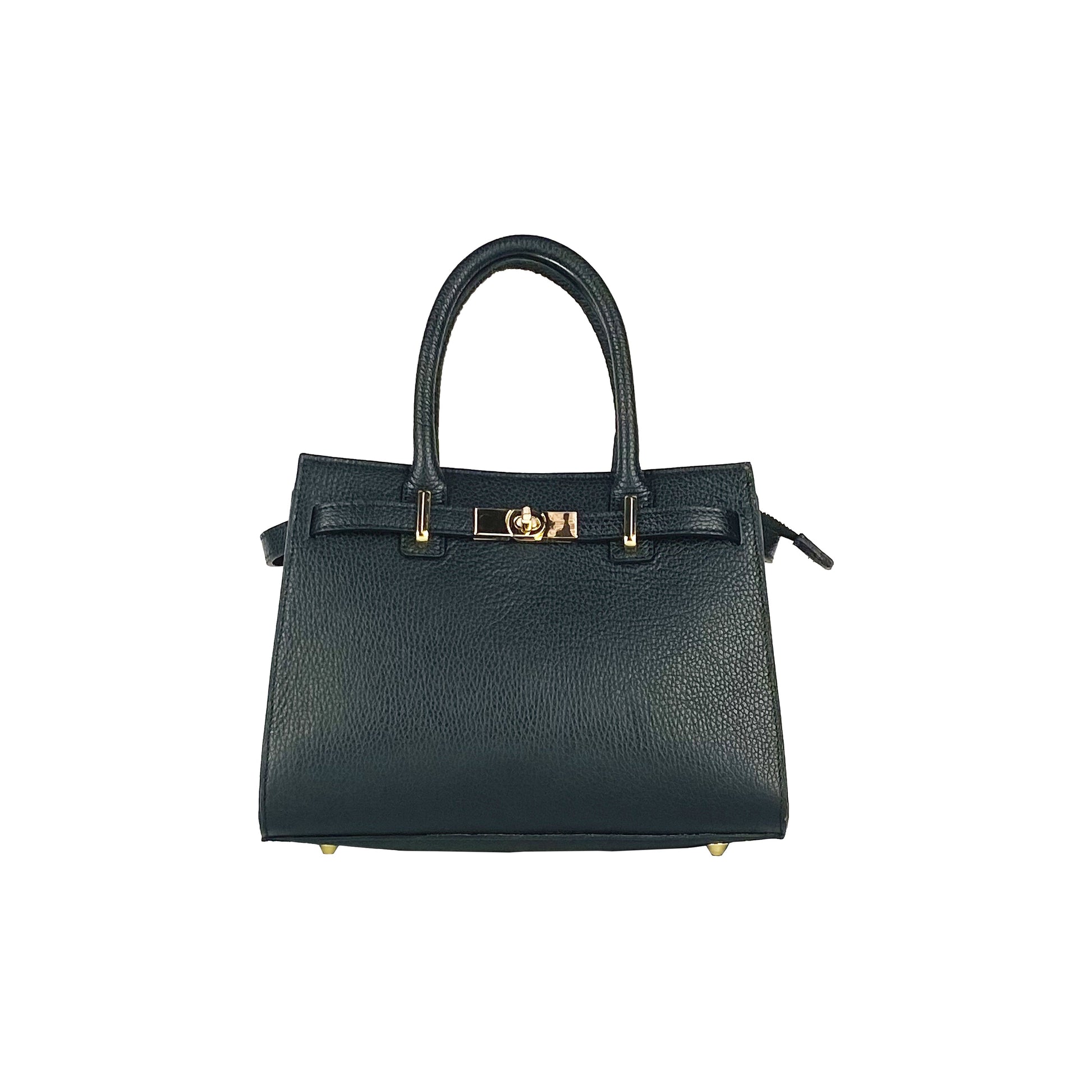 RB1016A | Women's Genuine Leather Handbag Made in Italy with Removable Shoulder Strap. Attachments with Shiny Gold Metal Snap Hooks - Color: Black - Dimensions: 28 x 20 x 14 + 12.5 cm-2