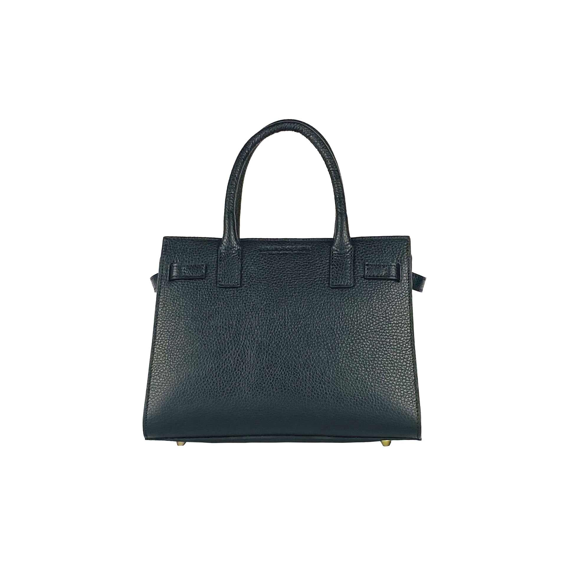 RB1016A | Women's Genuine Leather Handbag Made in Italy with Removable Shoulder Strap. Attachments with Shiny Gold Metal Snap Hooks - Color: Black - Dimensions: 28 x 20 x 14 + 12.5 cm-3