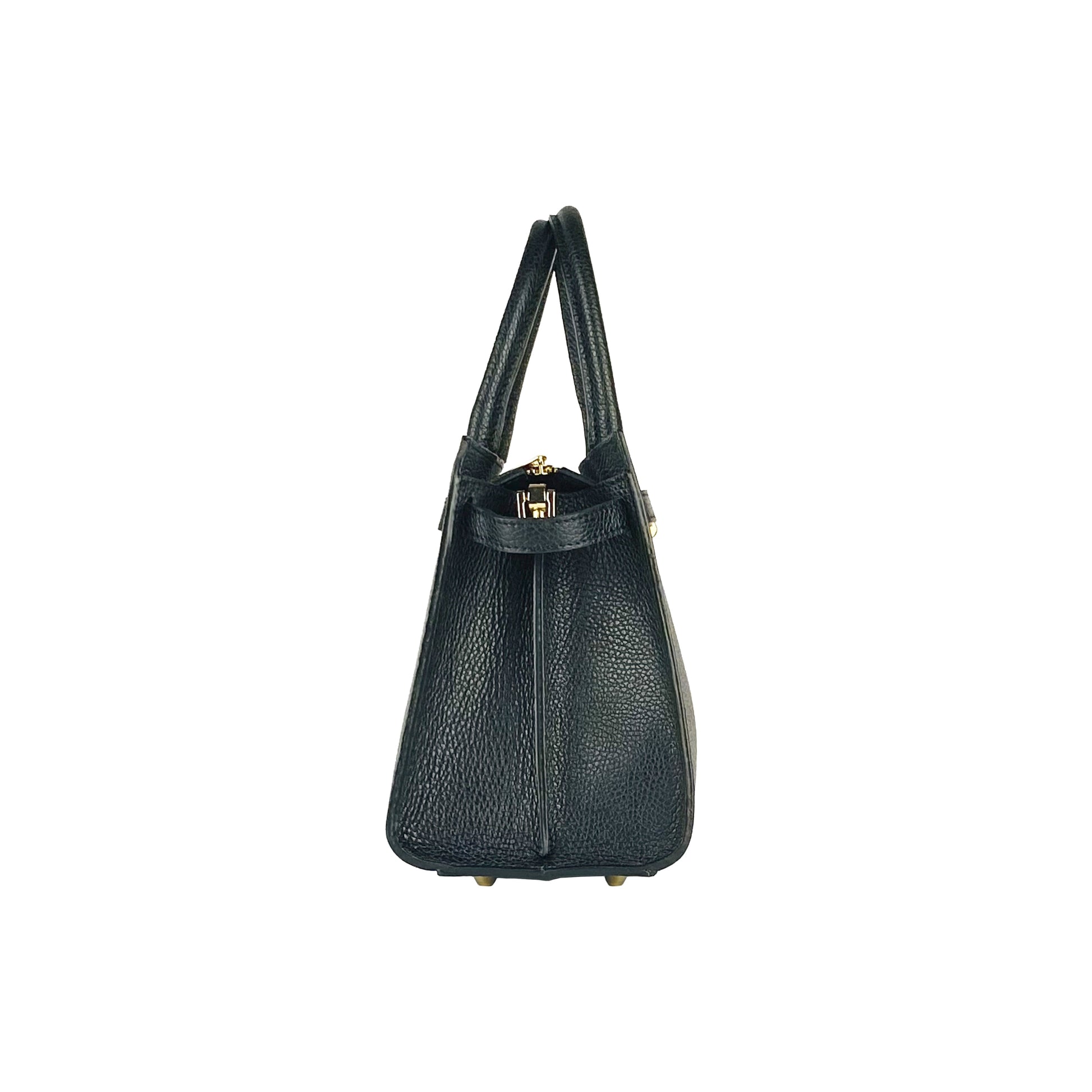 RB1016A | Women's Genuine Leather Handbag Made in Italy with Removable Shoulder Strap. Attachments with Shiny Gold Metal Snap Hooks - Color: Black - Dimensions: 28 x 20 x 14 + 12.5 cm-4