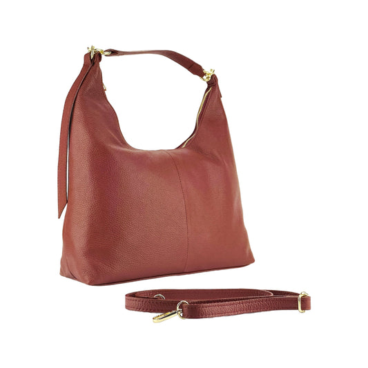 RB1017Q | Women's Soft Shoulder Bag in Genuine Leather Made in Italy with Removable Shoulder Strap. Attachments with Shiny Gold Metal Snap Hooks - Ruby Color - Dimensions: 36 x 40 x 13 cm-0