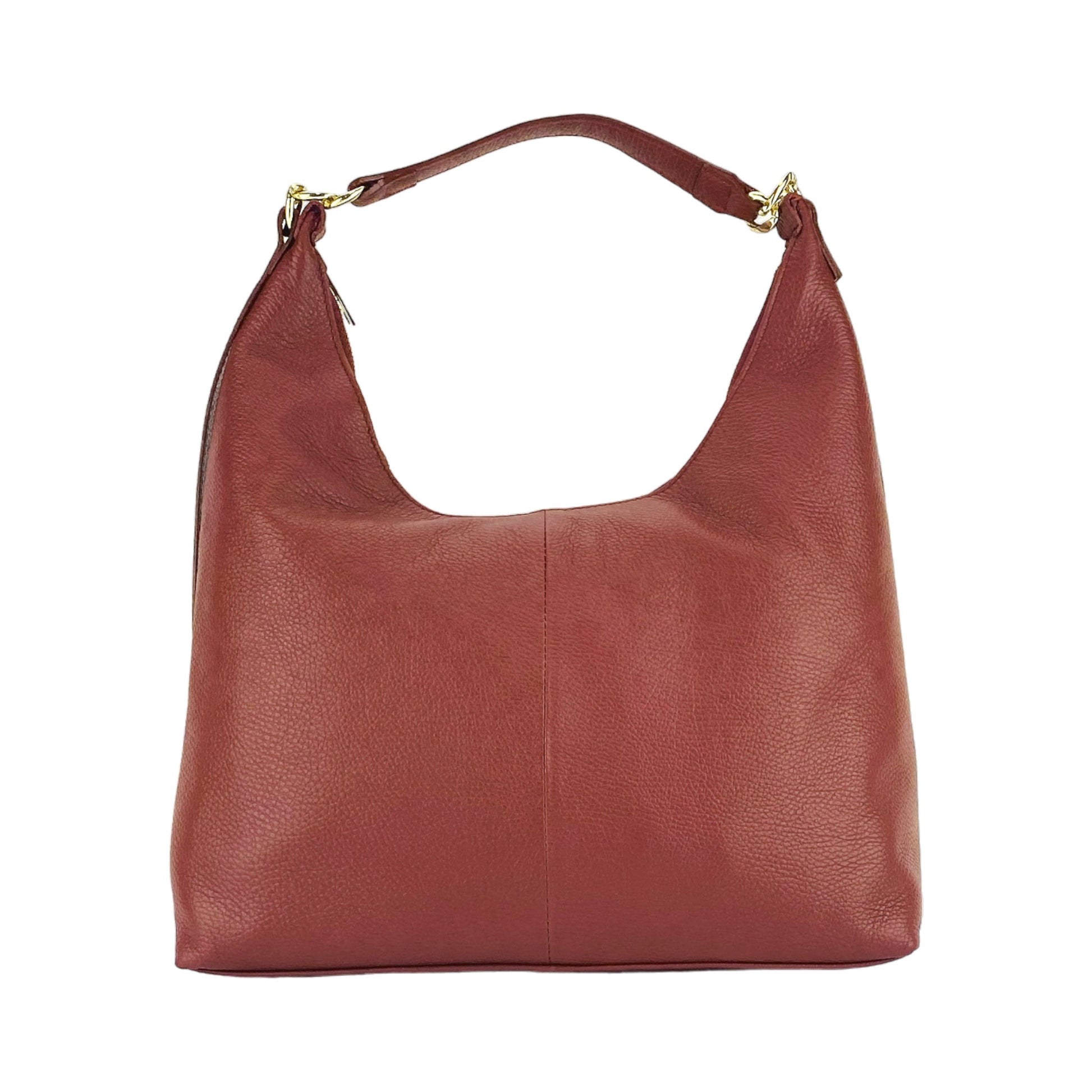 RB1017Q | Women's Soft Shoulder Bag in Genuine Leather Made in Italy with Removable Shoulder Strap. Attachments with Shiny Gold Metal Snap Hooks - Ruby Color - Dimensions: 36 x 40 x 13 cm-1