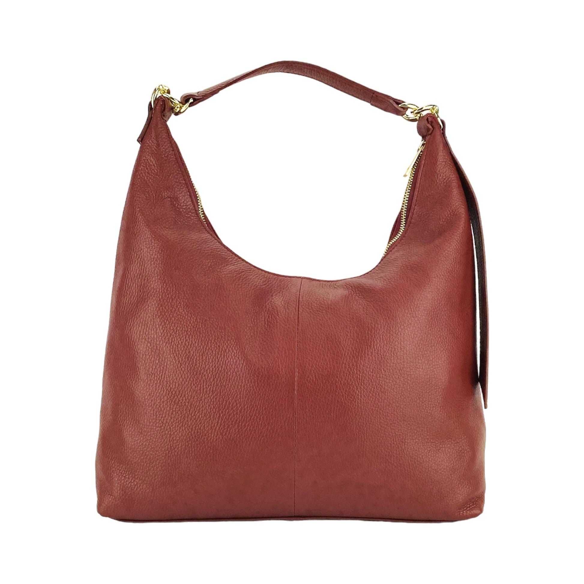 RB1017Q | Women's Soft Shoulder Bag in Genuine Leather Made in Italy with Removable Shoulder Strap. Attachments with Shiny Gold Metal Snap Hooks - Ruby Color - Dimensions: 36 x 40 x 13 cm-2
