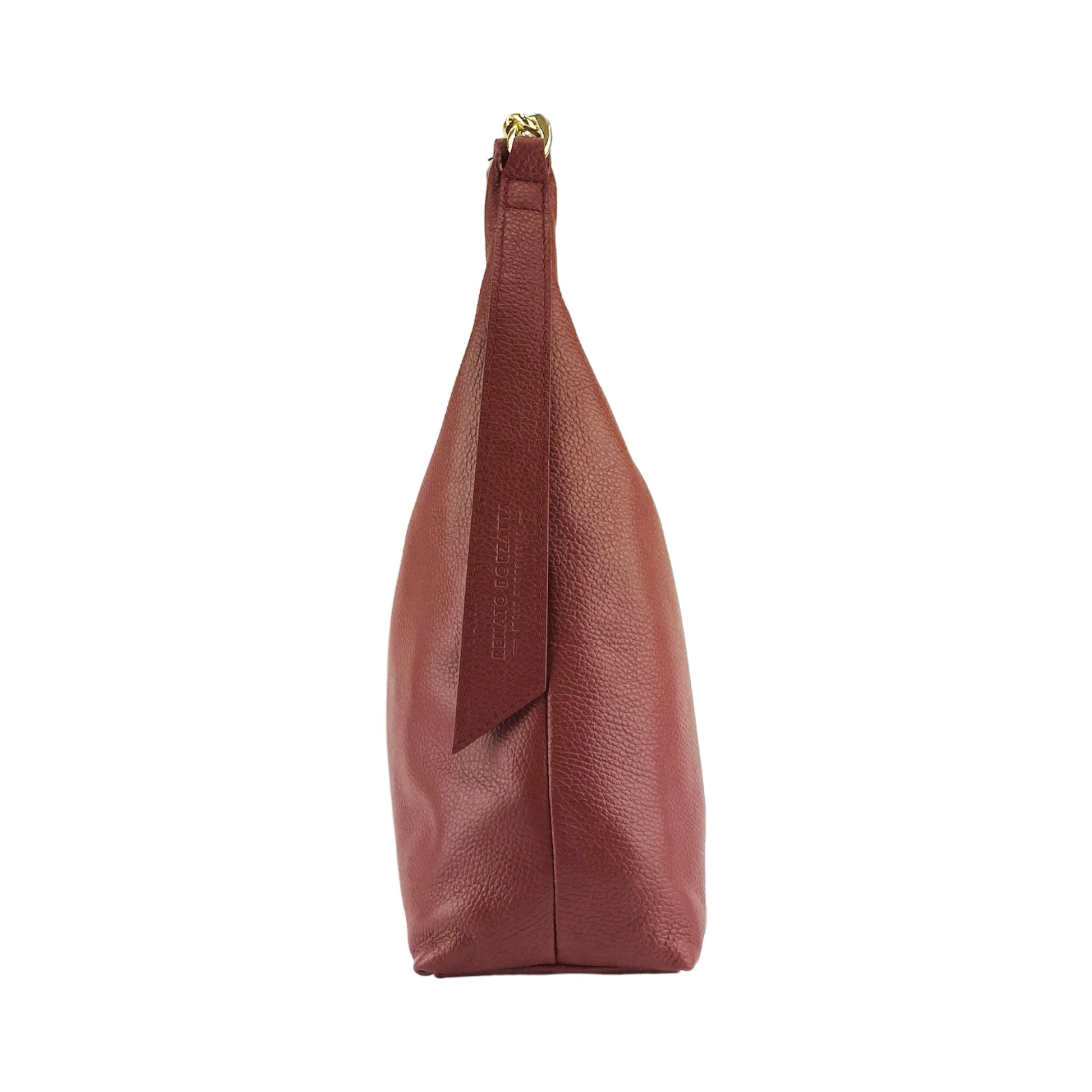 RB1017Q | Women's Soft Shoulder Bag in Genuine Leather Made in Italy with Removable Shoulder Strap. Attachments with Shiny Gold Metal Snap Hooks - Ruby Color - Dimensions: 36 x 40 x 13 cm-3