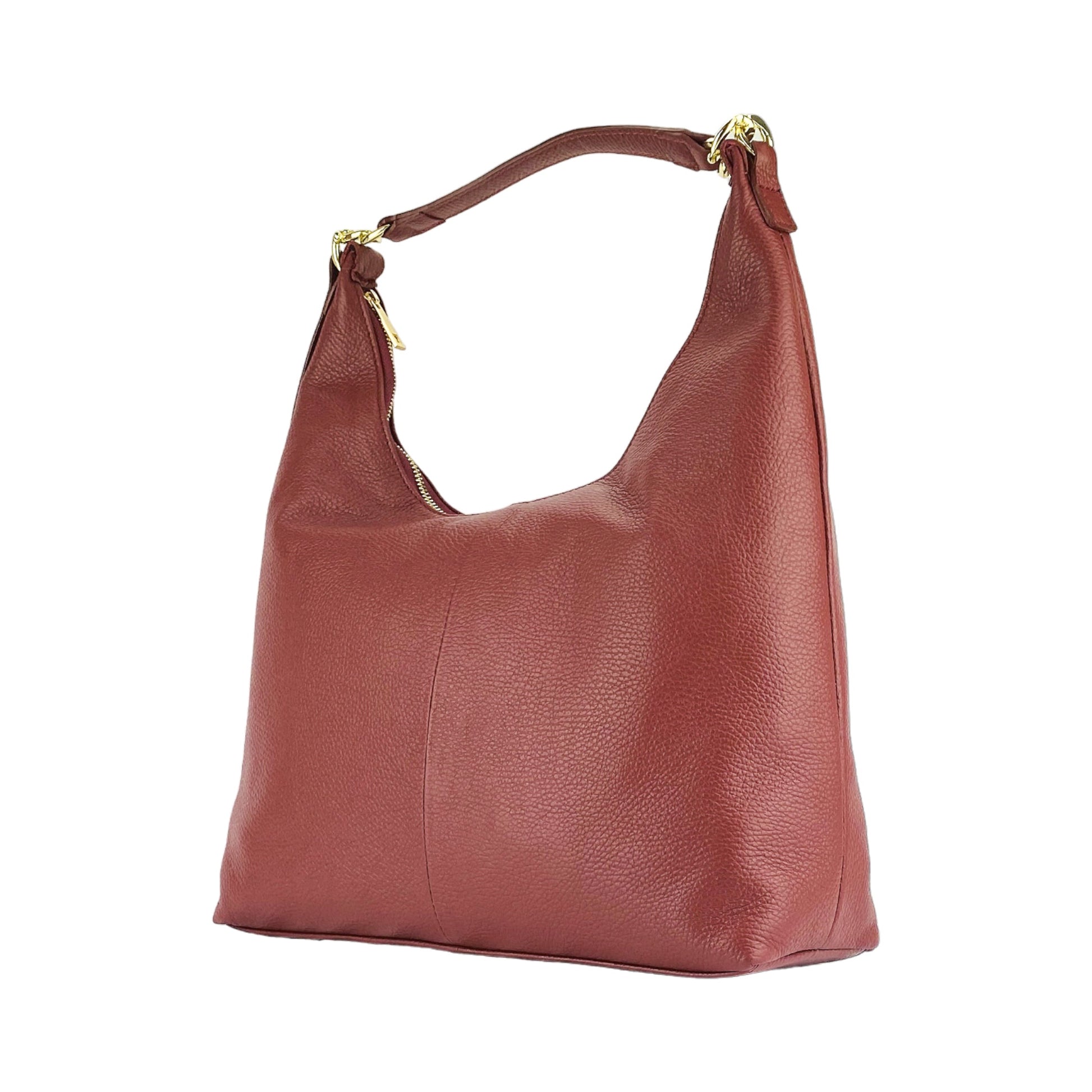 RB1017Q | Women's Soft Shoulder Bag in Genuine Leather Made in Italy with Removable Shoulder Strap. Attachments with Shiny Gold Metal Snap Hooks - Ruby Color - Dimensions: 36 x 40 x 13 cm-4