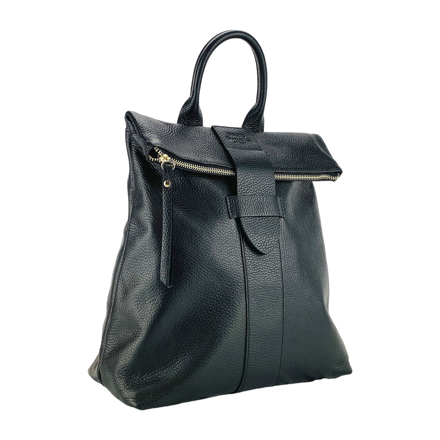RB1021A | Women's Soft Genuine Leather Backpack Made in Italy with Adjustable Shoulder Straps. Zipper and Polished Gold Metal Accessories - Black Color - Dimensions: 30 x 34 x 10.5 cm-0