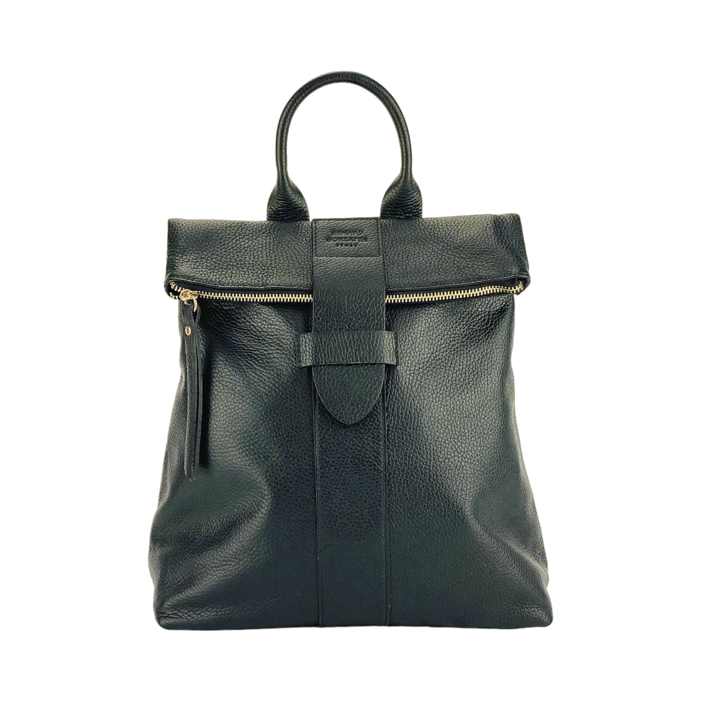 RB1021A | Women's Soft Genuine Leather Backpack Made in Italy with Adjustable Shoulder Straps. Zipper and Polished Gold Metal Accessories - Black Color - Dimensions: 30 x 34 x 10.5 cm-2