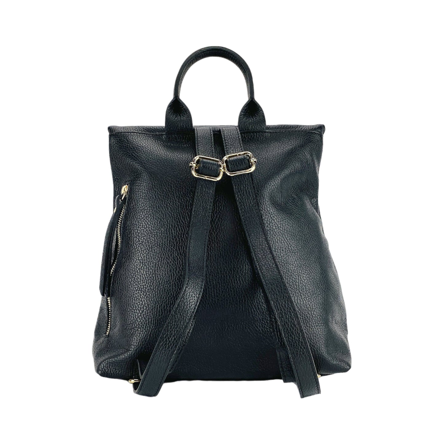 RB1021A | Women's Soft Genuine Leather Backpack Made in Italy with Adjustable Shoulder Straps. Zipper and Polished Gold Metal Accessories - Black Color - Dimensions: 30 x 34 x 10.5 cm-4
