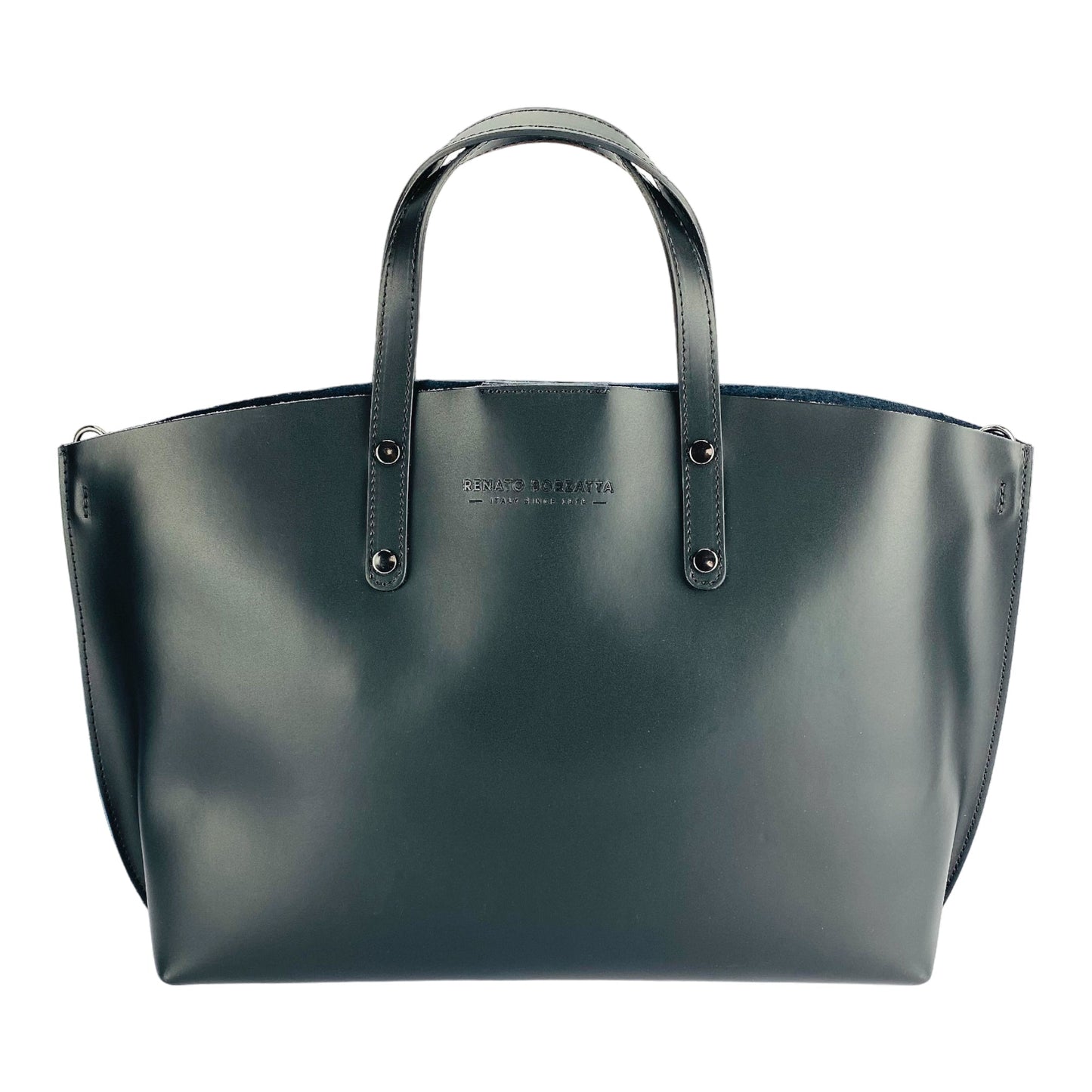 RB1024A | Women's Genuine Leather Handbag Made in Italy with removable shoulder strap. Large removable internal pouch. Polished Gunmetal Accessories - Black Color - Dimensions: 48x31x11 cm-1