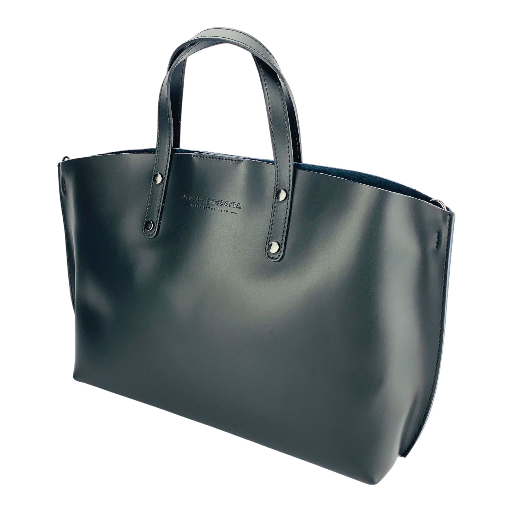 RB1024A | Women's Genuine Leather Handbag Made in Italy with removable shoulder strap. Large removable internal pouch. Polished Gunmetal Accessories - Black Color - Dimensions: 48x31x11 cm-2