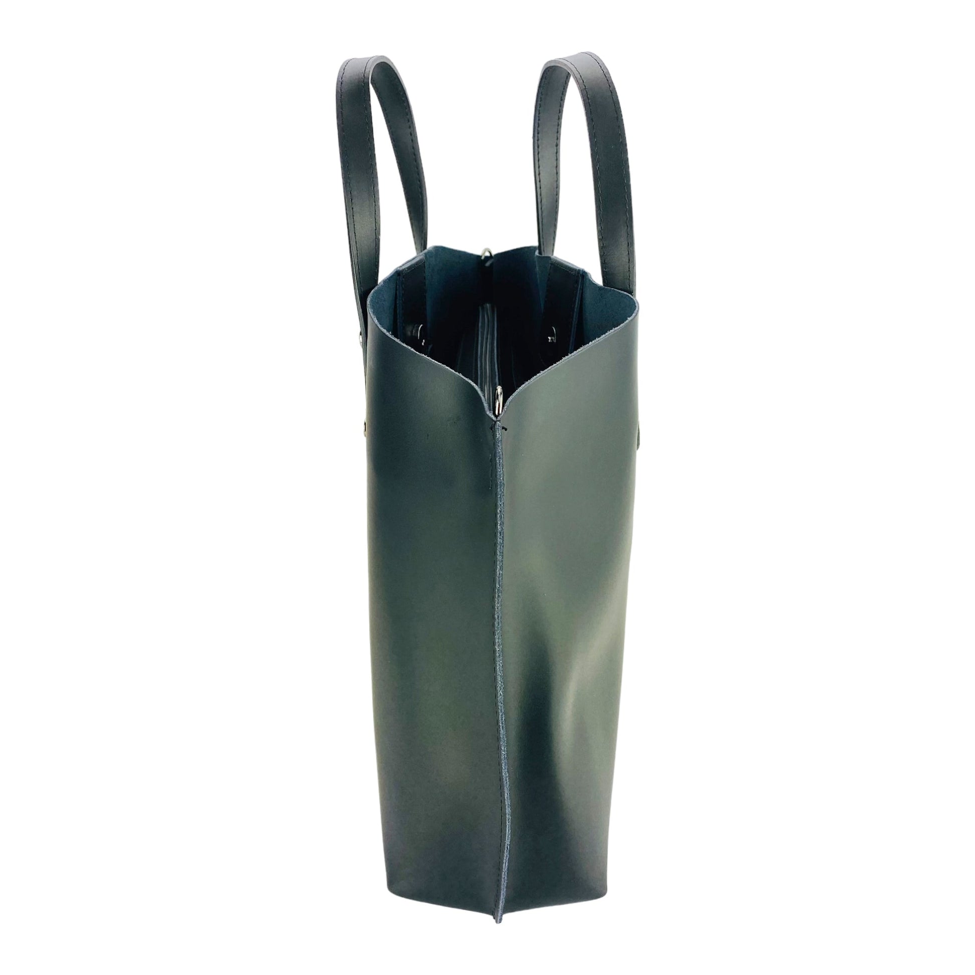 RB1024A | Women's Genuine Leather Handbag Made in Italy with removable shoulder strap. Large removable internal pouch. Polished Gunmetal Accessories - Black Color - Dimensions: 48x31x11 cm-3