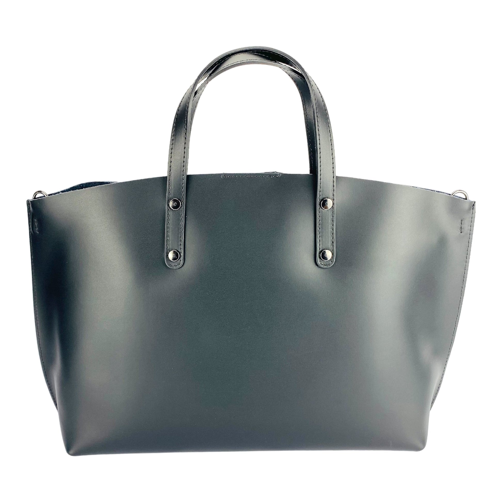 RB1024A | Women's Genuine Leather Handbag Made in Italy with removable shoulder strap. Large removable internal pouch. Polished Gunmetal Accessories - Black Color - Dimensions: 48x31x11 cm-4